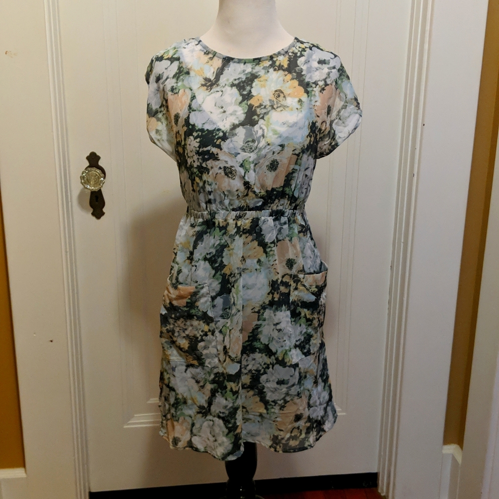 Green multi-colored floral dress